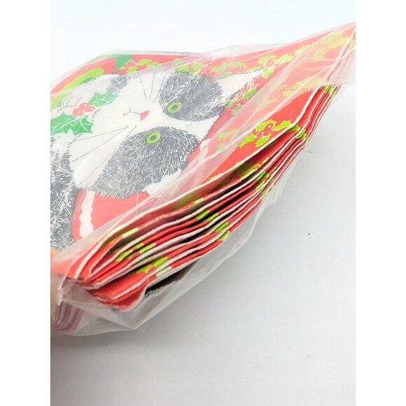 Vth 1981 Cost Plus inc 10 Napkins paper Square Red Cat Holly Christmas READ - Picture 9 of 16